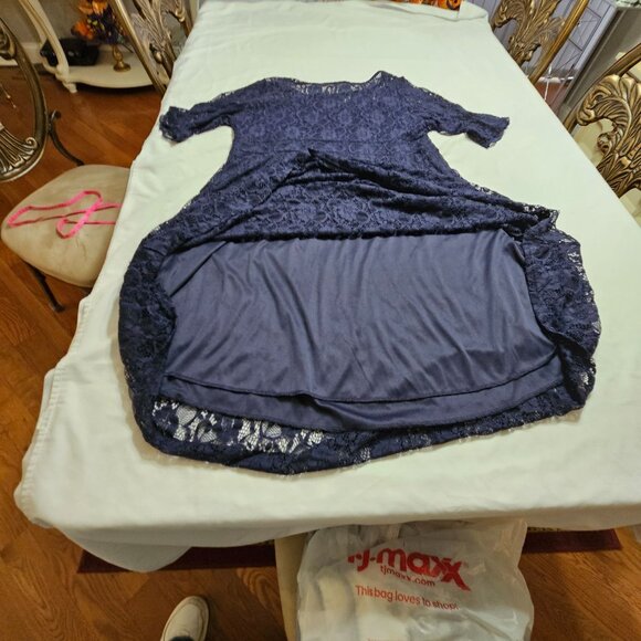 NWT Navy Blue Lace Midi Dress W/ Elbow Sleeves & Lining By Pinup Fashion Sz 20W - Picture 5 of 13